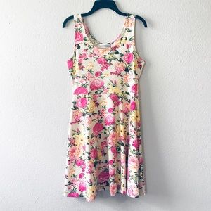 Floral Skater Dress Pink & Yellow L